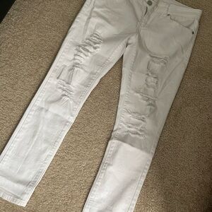 White Ripped Skinny Jeans - Women
